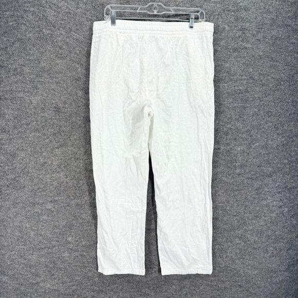 Unbranded Pants Women XL White High Rise Chino Flat Front Linen Drawstring - Picture 2 of 9